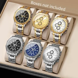 6PCS/Set Fashion Large Dial Men's Watches Luxury Business Quartz Wrist Watch for Man Clock Reloj Hombre(Without Box)