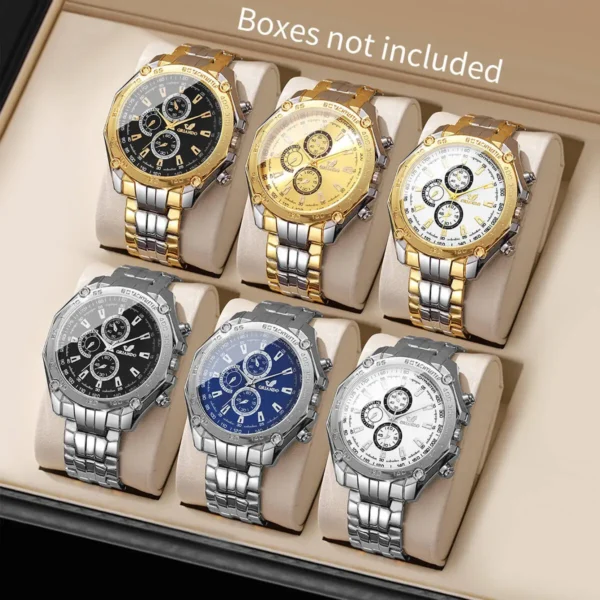 6PCS/Set Fashion Large Dial Men's Watches Luxury Business Quartz Wrist Watch for Man Clock Reloj Hombre(Without Box)