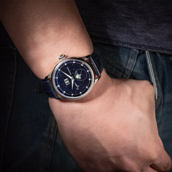 Sugess Moonphase Watch of Men 40mm Automatic Mechanical Wristwatches Seagul ST2528 Movement Stainless Steel Blue Sandstone Dial