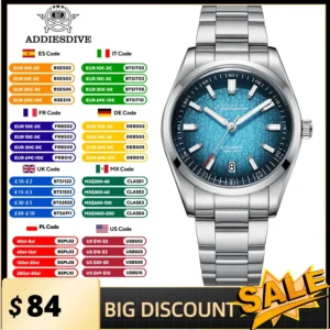 ADDIESDIVE Luxury Automatic Mechanical Watch NH35A Movement 316L Stainless Steel BGW9 Luminous 100M Water Resistant Bubble Glass