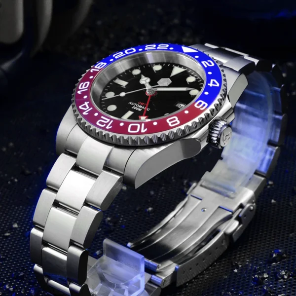 San Martin Luxury Men Mechanical Watches GMT Business Self Winding Wrist Watch Sapphire Waterproof 200m Date Full Luminous