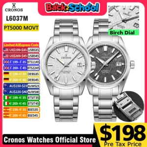 Cronos Men Watch 39mm Automatic Wristwatches White Dial Solid Links Sapphire 10 ATM L6037M
